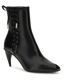 Women's Curved-Heel Ankle Boots With Side Lacing Black