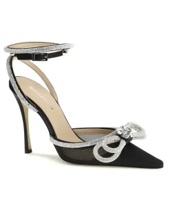 Women's Double Bow Satin Pumps Black High Heel Shoes