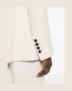 Women's Double-Breasted Linen Blazer Beige Ss24 W