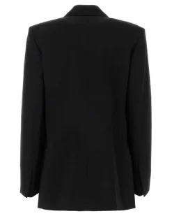 Women's Double-Breasted Wool Blazer Black Blazers