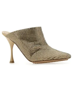 Women's Embellished Suede Sparkle Dot Sock Mules 2624 Scarpe Con Tacco High Heel Shoes Beige