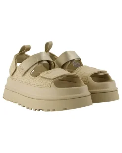 Women's Embossed Croc-Print Sandal Beige Synthetic