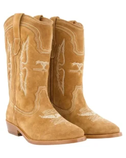Women's Embroidered Cowhide Western Ankle Boot Brown