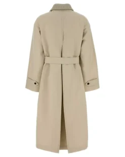 Women's Embroidered Wool Blend Trench Coat Beige
