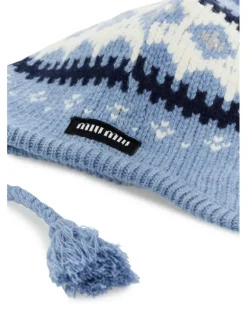 Women's Fair Isle Knit Beanie Blue Virgin Wool