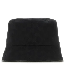 Women's Fedora Gg Fabric Bucket Hat Black Polyester Cotton Nylon