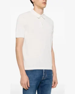 Women's Fine-Ribbed Cotton Polo Shirt White Ss24 M