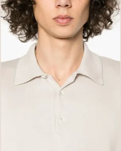 Women's Fine-Ribbed Polo Shirt Beis Ss24 M Beige
