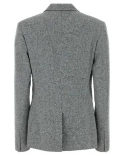 Women's Floral-Embroidered Silk Blend Blazer Gray Cotton Wool Blazers
