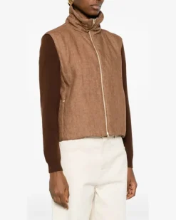 Women's Funnel-Neck Zip Gilet Ss26 W Tan