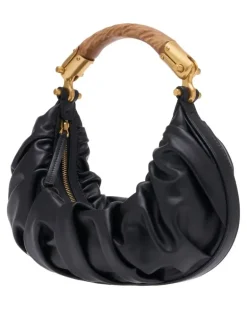 Women's Gathered Calfskin Hobo Black