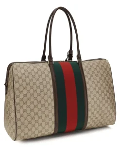 Women's Gg Travel Bag Web Stripe Vin.san.br-Dk.br-Vrv Cotton; Linen; Polyurethane Vin.san.br/dk.br/vrv Suitcases Beige