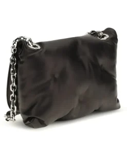 Women's Glam Slam Flap Quilted Leather Mini Bag Black Lamb Ovis Aries Shoulder
