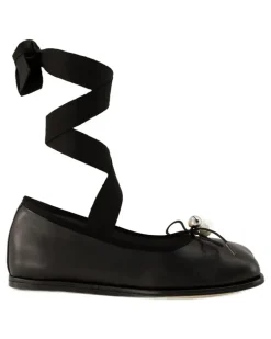 Women's Heart Toe Calfskin Ballerina Black