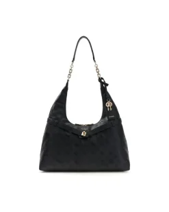 Women's Hobo Bag Black Logo Polyurethane - Handbags