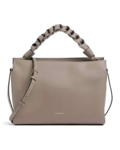 Women's Hobo Bag Warm Taupe-Rosette Double Grainy Leather - Handbags Taupe/rosette