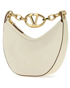 Women's Ivory Leather Mini Hobo Vlogo Moon Handbag Borse A Mano