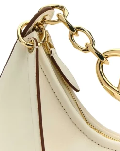 Women's Ivory Leather Mini Hobo Vlogo Moon Handbag Borse A Mano