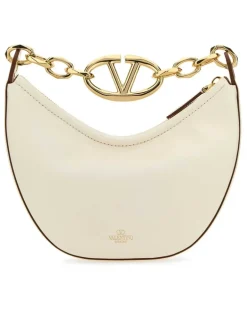 Women's Ivory Leather Mini Hobo Vlogo Moon Handbag Borse A Mano