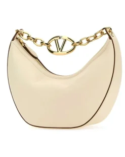 Women's Ivory Leather Small Hobo Vlogo Moon Handbag Borse A Mano