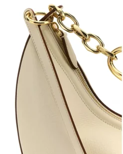Women's Ivory Leather Small Hobo Vlogo Moon Handbag Borse A Mano