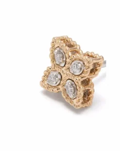 Women's 18kt Rose Gold Princess Flower Diamond Earrings Continuty