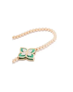 Women's 18kt Rose Gold Princess Flower Malachite Diamond Bracelet Continuty Green