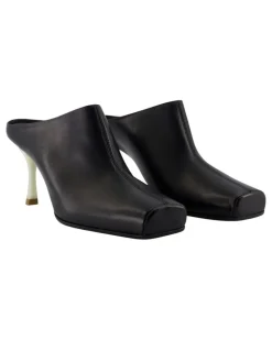 Women's Lambskin Leather High Heel Mule Black
