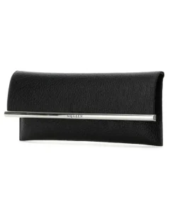 Women's Leather Cross B-Long Clutch Blacksilver