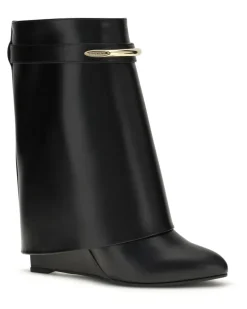 Women's Leather Shark Ankle Boots Black Calf Bos Taurus