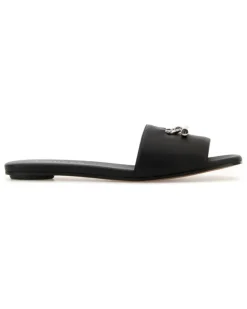 Women's Leather Slippers Blacksilver Flat Shoes