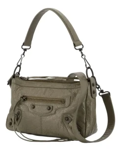 Women's Le City Moto Mini Shoulder Bag - Leather Khaki Lambskin Shoulder-Hobo-Bags