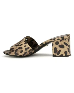 Women's Leopard Print Leather Mules Leo New Sandal Beige