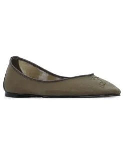 Women's Les Ballerines Ovalo Flat Khaki Lamb Leather Principal