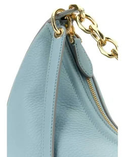 Women's Light Blue Leather Small Hobo Vlogo Moon Handbag Bluporcellana Borse A Mano