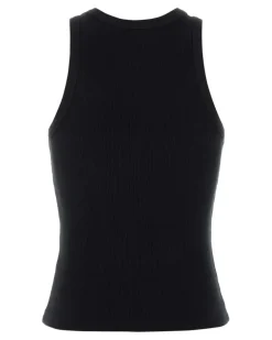 Women's Logo-Embroidered Stretch Cotton Tank Top Black Elastane Sweater