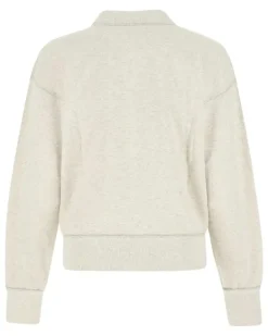 Women's Logo-Print Cotton-Blend Sweatshirt Beige Polyester Bord Sweater