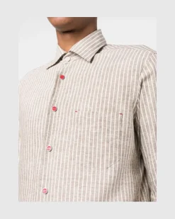 Women's Long-Sleeve Striped Shirt Ss23 M Beige