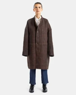 Women's Manteau Orchestra Teinture Kakishibu Noir Black Coat