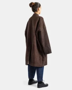 Women's Manteau Orchestra Teinture Kakishibu Noir Black Coat