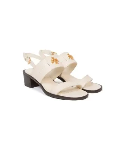 Women's Mid Heel Sandals New Ivory-Gold Leather Footwear - High-Heels Ivory/gold