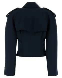 Women's Midnight Blue Wool Trench Coat Navy Db Epaulet Dt Outwr