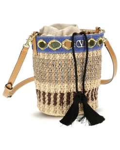 Women's Mini Raffia Bucket Bag A0s Beige