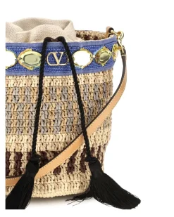 Women's Mini Raffia Bucket Bag A0s Beige