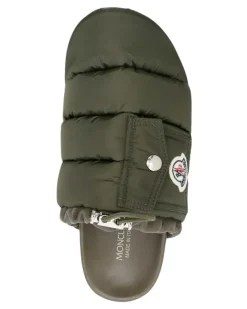 Women's Mon Pocket Logo Patch Padded Down Mules Green Shoes > Flats