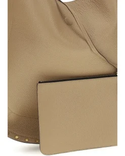 Women's Oskan Hobo Shoulder Bag Cappuccino Calf Leather Bos Taurus Beige