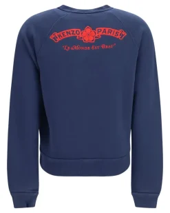 Women's Paris Emblem Embroidered Cotton Sweatshirt Blue Black Sweatshirts Sweater Navy