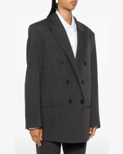 Women's Pinstriped Blazer Aw24 W Charcoal