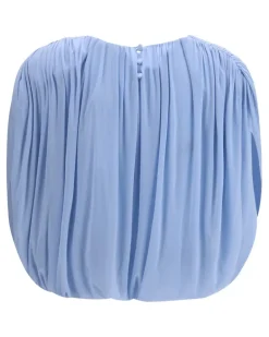 Women's Pleated Blouse Light Blue Cupro; Elastane Shirt