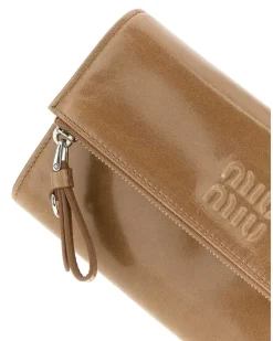 Women's Powder Pink Leather Pouch Cammeo Extra-Accessori Accessory Beige